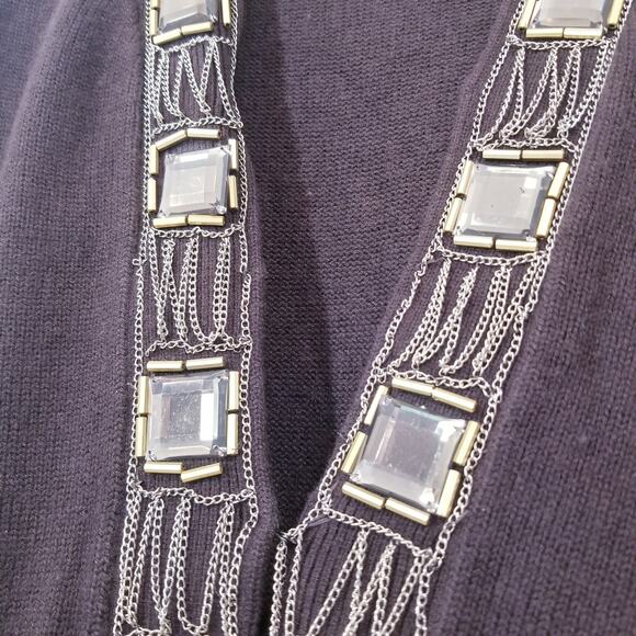 Dolce Cabo Knit Wool Cashmere Blend Chains Jeweled Cardigan - Picture 7 of 14